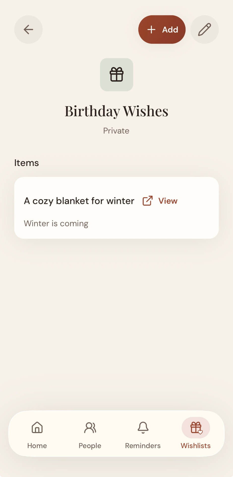 Amilio wishlist screen